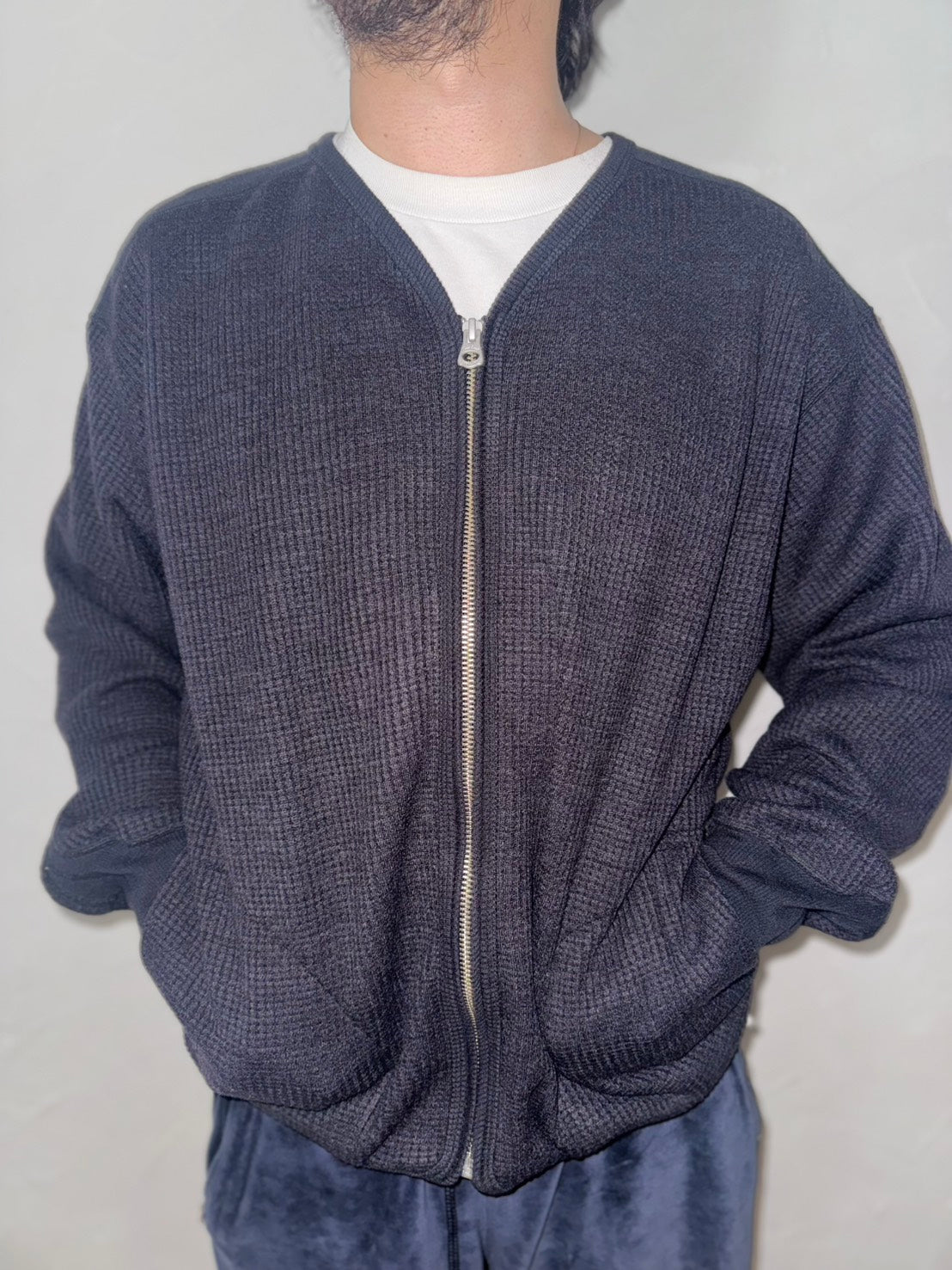 ★26AW★WOOL WAFFLE ZIP CARDIGAN