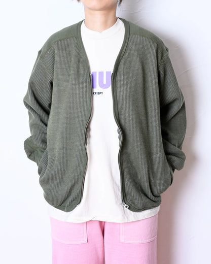 WOOL WAFFLE ZIP CARDIGAN