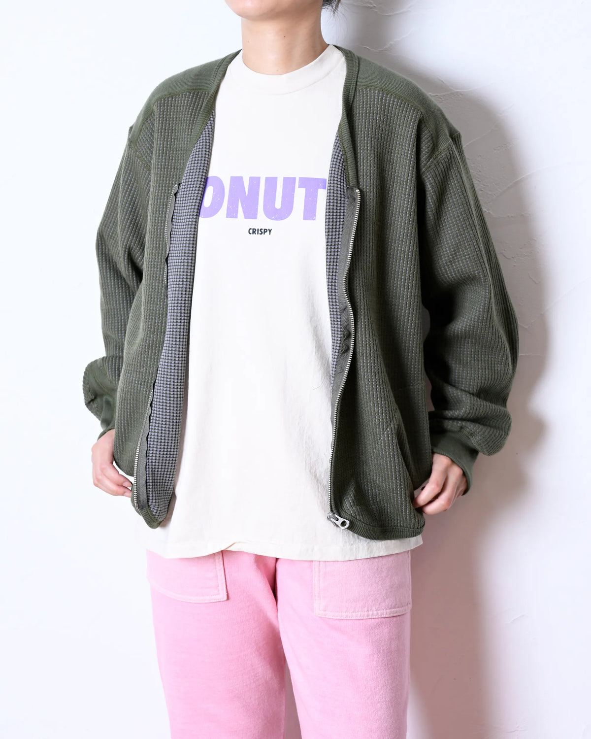 WOOL WAFFLE ZIP CARDIGAN