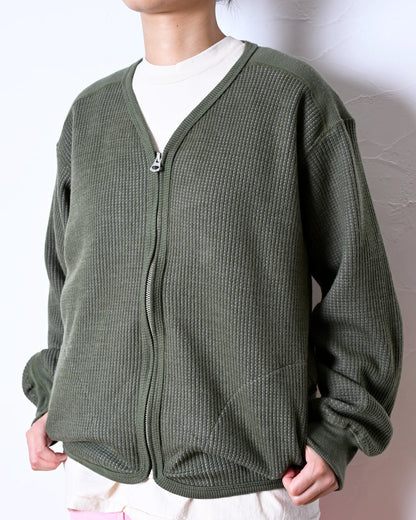 WOOL WAFFLE ZIP CARDIGAN