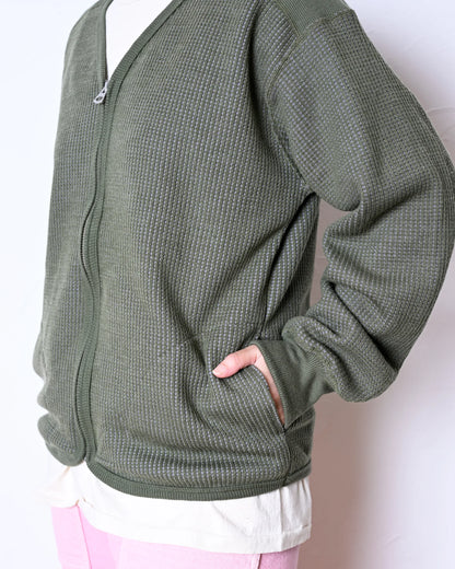 WOOL WAFFLE ZIP CARDIGAN
