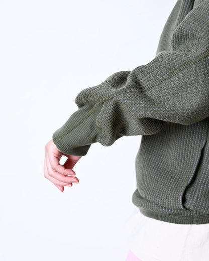 WOOL WAFFLE ZIP CARDIGAN