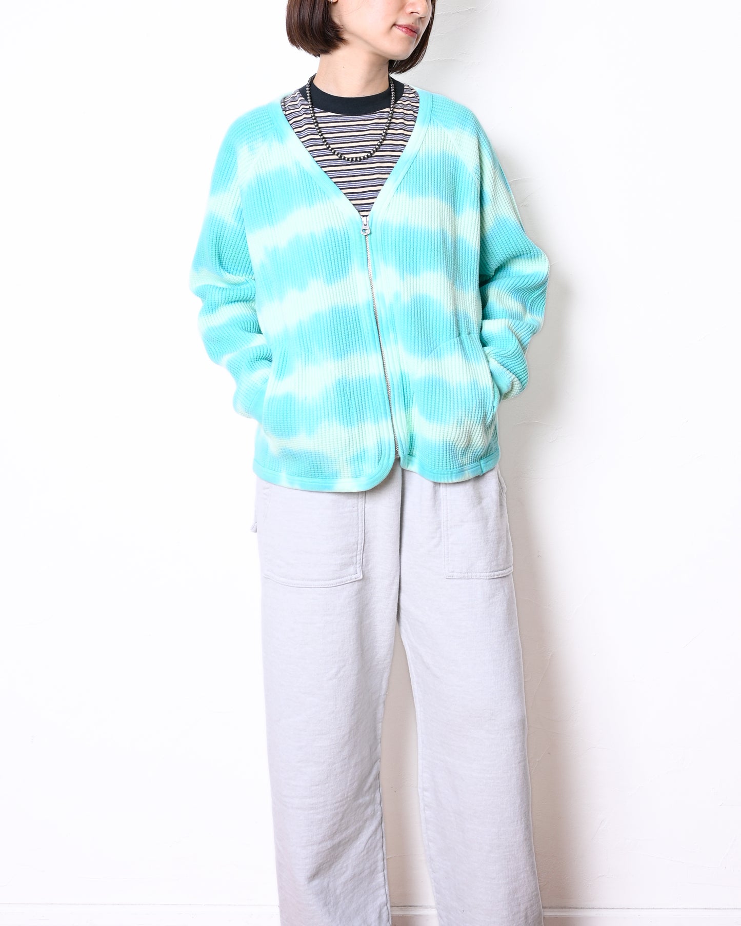 Max Weight Waffle Zip Cardigan(K-dye)